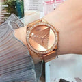 Guess Tri Glitz Quartz Diamonds Rose Gold Dial Rose Gold Mesh Bracelet Watch For Women - W1142L4