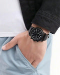 Emporio Armani Luigi Chronograph Black Dial Black Leather Strap Watch For Men - AR11133