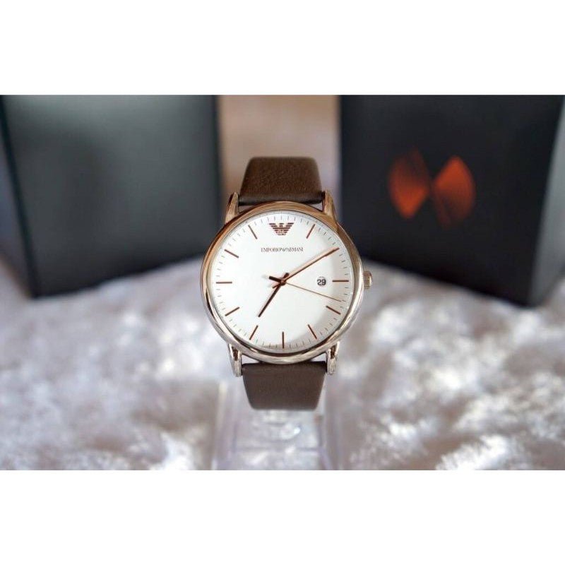 Emporio Armani Herren White Dial Brown Leather Strap Watch For Men - AR11103