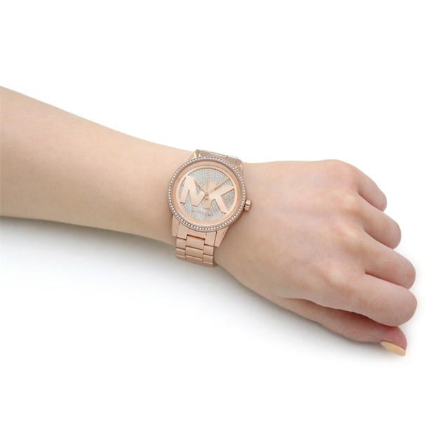 Michael Kors Ritz Analog Crystals Silver Dial Rose Gold Steel Strap Watch for Women - MK6863