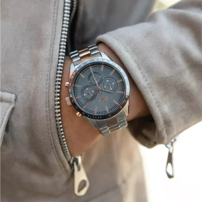 Lacoste Boston Gray Dial Two Tone Steel Strap Watch for Men - 2011112