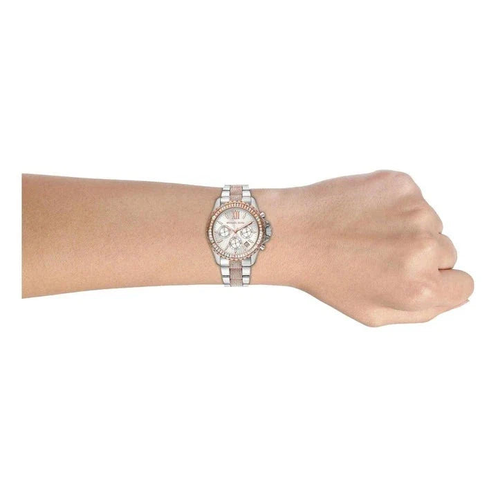 Michael Kors Everest Chronograph Silver Dial Two Tone Steel Strap Watch For Women - MK6975