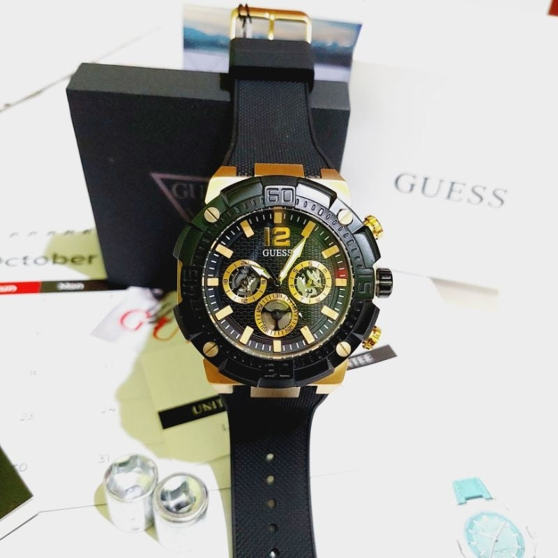 Guess Navigator Chronograph Black Dial Black Rubber Strap Watch for Men - GW0264G3