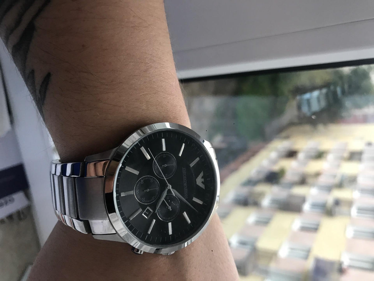Emporio Armani Sportivo Chronograph Black Dial Silver Steel Strap Watch For Men - AR2460