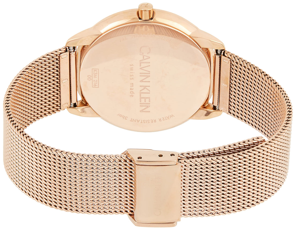 Calvin Klein Minimal Black Dial Rose Gold Mesh Bracelet Watch for Men - K3M21621