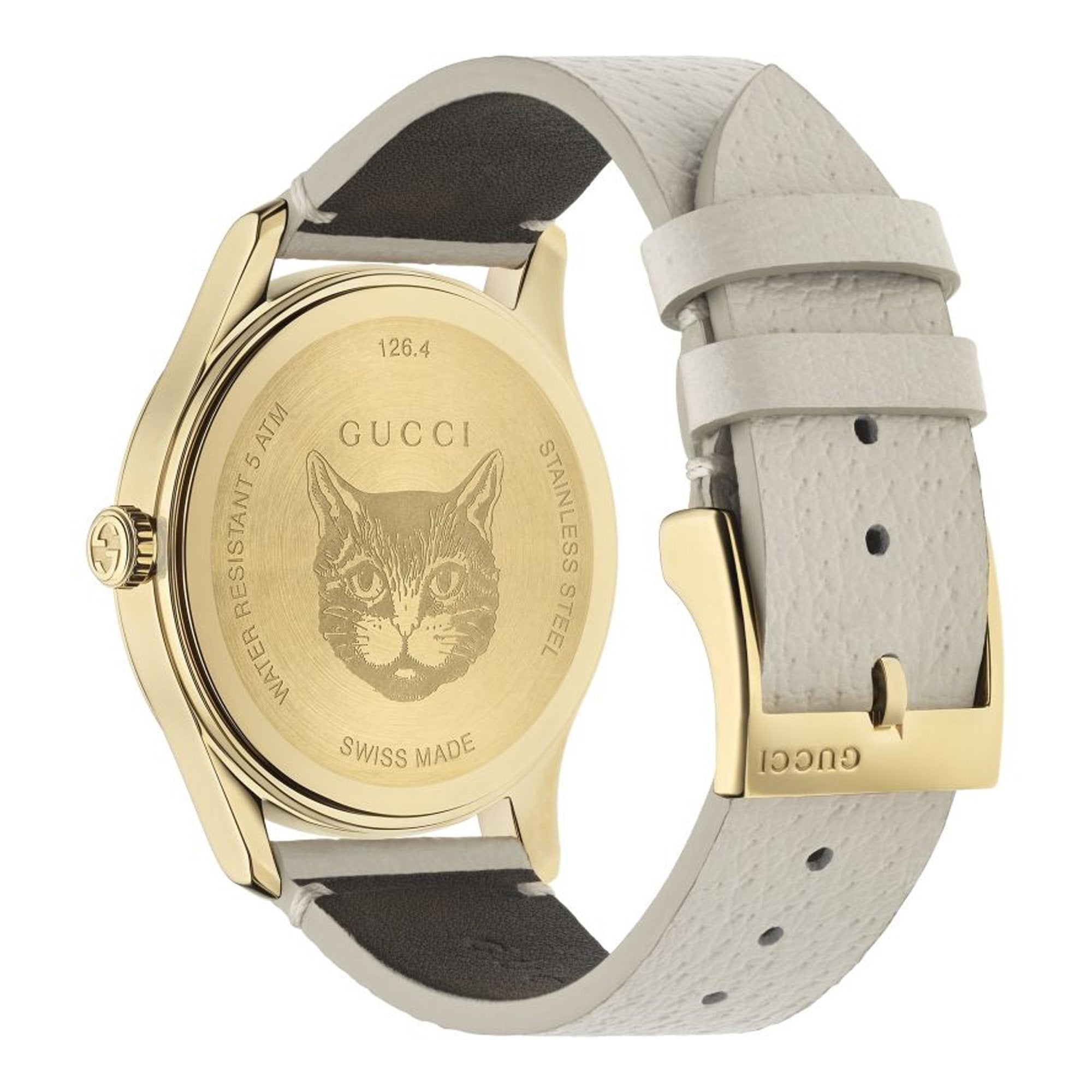 Gucci G Timeless Butterfly White Dial White Leather Strap Watch For Women - YA1264062