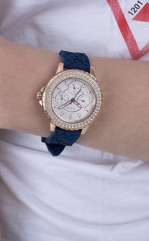 Guess Crown Jewel Diamonds White Dial Blue Rubber Strap Watch for Women - GW0411L2