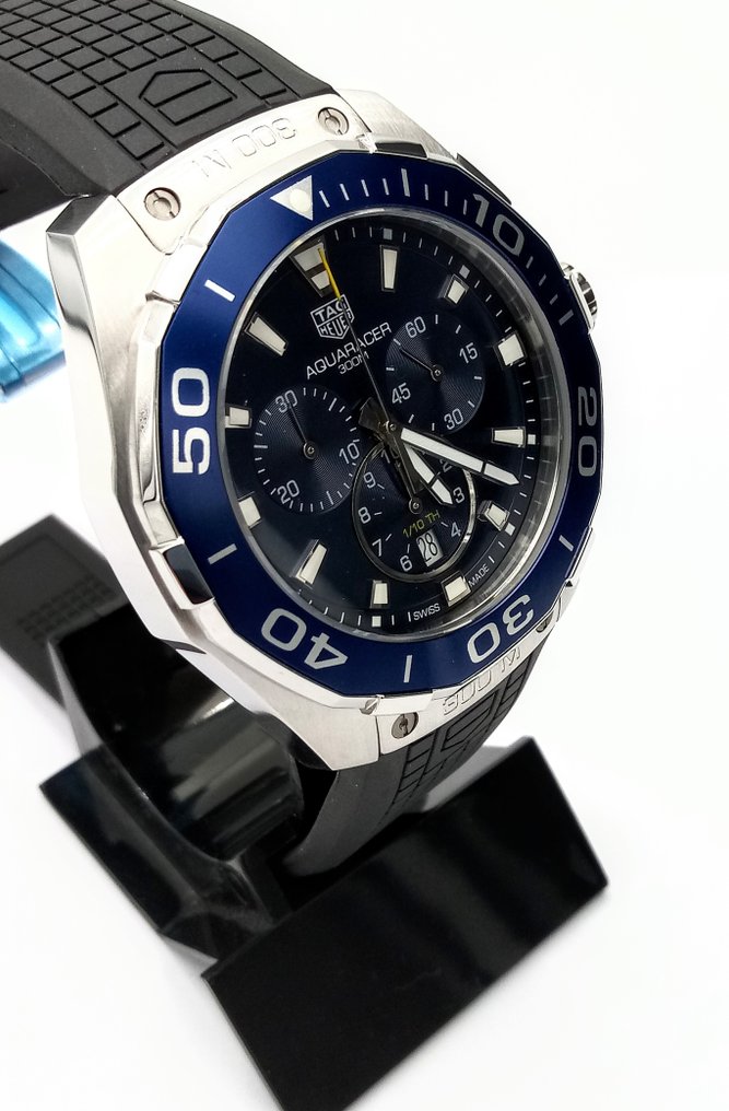 Tag Heuer Aquaracer Chronograph Blue Dial Black Rubber Strap Watch for Men - CAY111B.FT6041