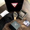 Guess Axle Multifunction Black Dial Gold Steel Strap Watch For Men - GW0488G2