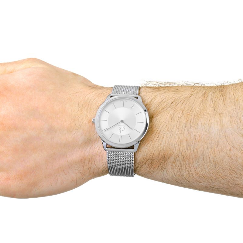 Calvin Klein Minimal Silver Dial Silver Mesh Bracelet Watch for Men - K3M21126