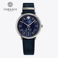 Versace Menifesto Quartz Blue Dial Blue Leather Strap Watch For Men - VBQ01017