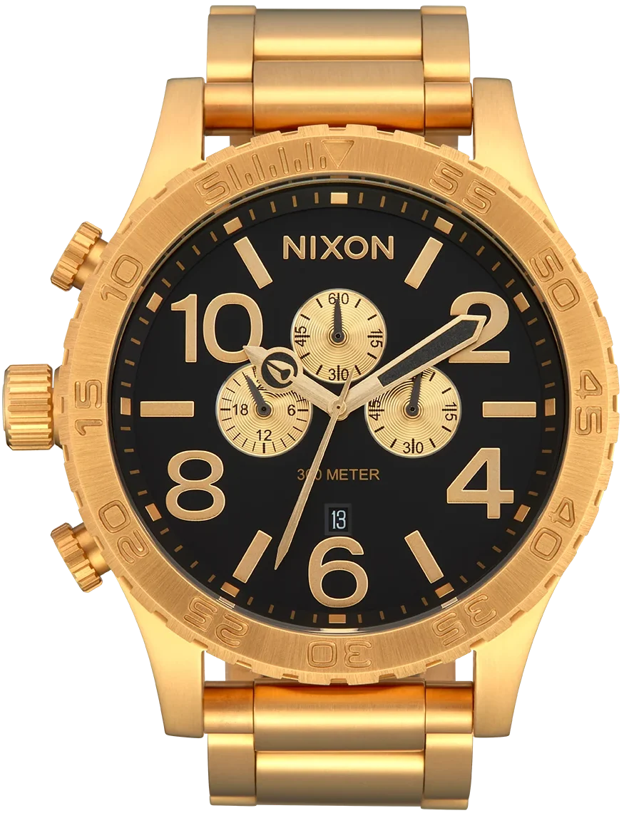 Nixon 51-30 Chrono Black Dial Gold Steel Strap Watch for Men - A083-510