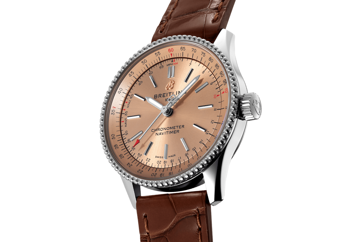 Breitling Navitimer Automatic 35 Brown Dial Brown Leather Strap Watch for Men - A17395201K1P1