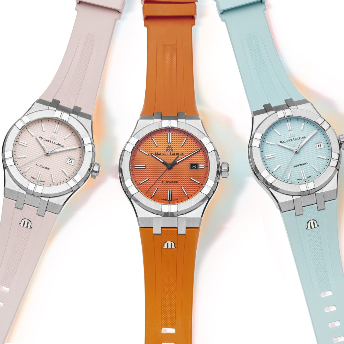 Maurice Lacroix Aikon Automatic Date Orange Dial Silver Steel Strap Watch For Men - AI6008-SS00F-530-E