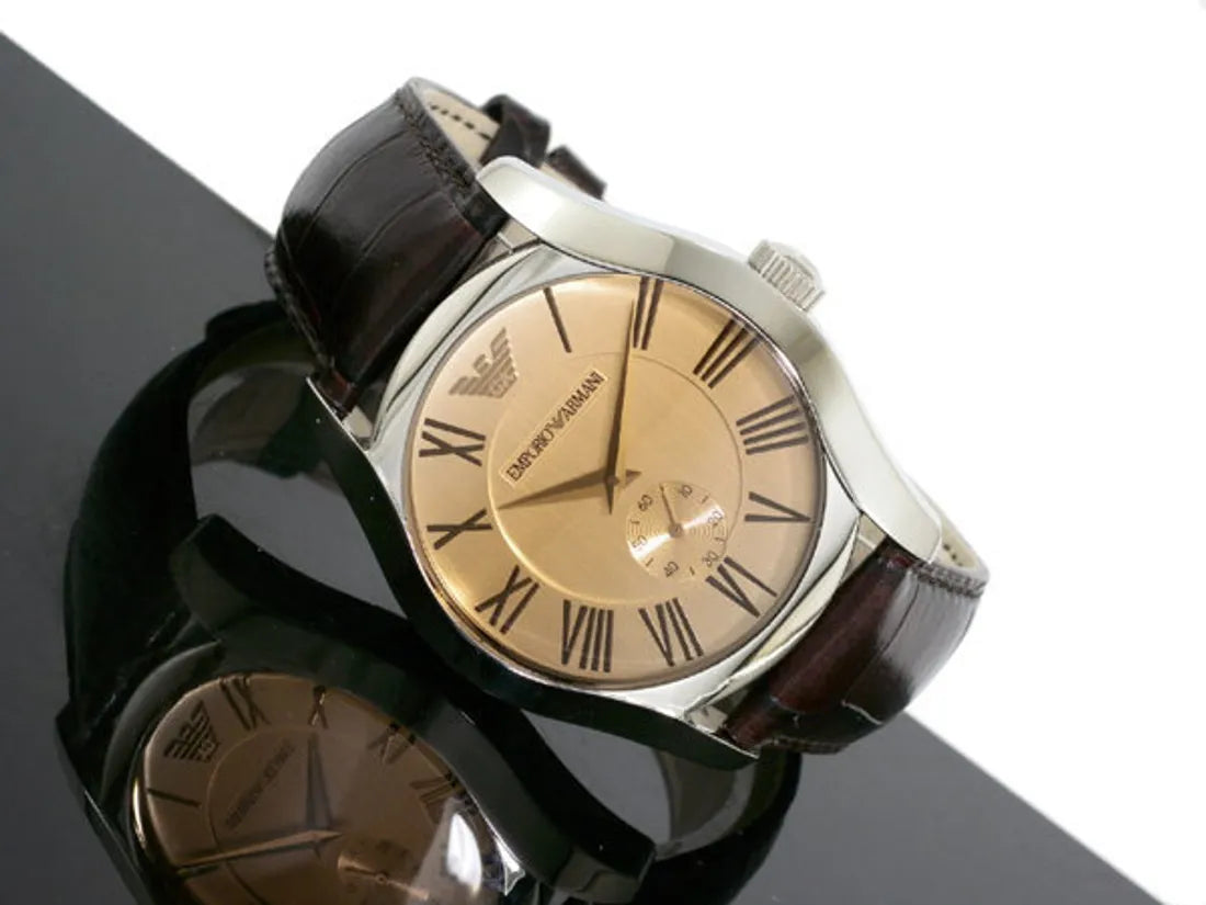 Emporio Armani Classic Beige Dial Brown Leather Strap Watch for Men - AR0645