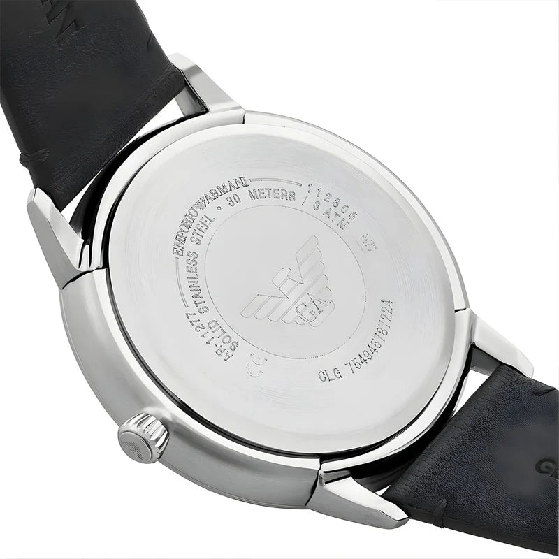 Emporio Armani Ruggero Grey Dial Black Leather Strap Watch for Men  - AR11277