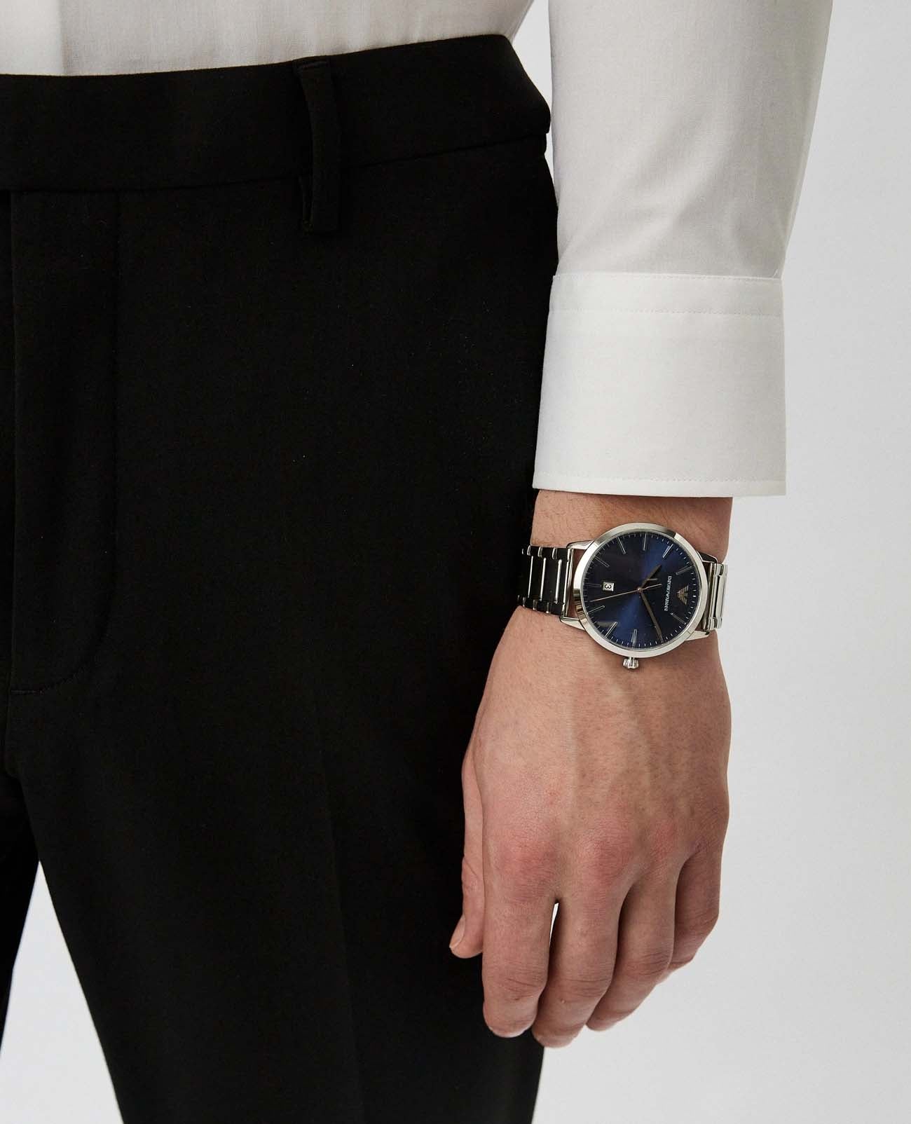 Emporio Armani Ruggero Blue Dial Silver Steel Strap Watch for Men - AR11311
