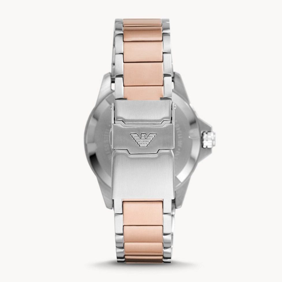 Emporio Armani Diver Quartz Brown Dial Two Tone Steel Strap Watch For Men - AR11340