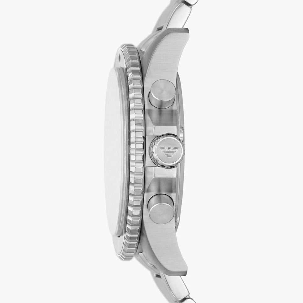 Emporio Armani Diver Chronograph Quartz Black Dial Silver Steel Strap Watch For Men - AR11360