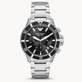Emporio Armani Diver Chronograph Quartz Black Dial Silver Steel Strap Watch For Men - AR11360