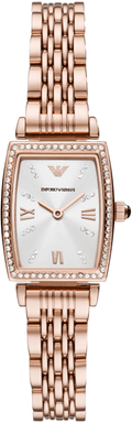 Emporio Armani Gianni T Bar Quartz Crystals White Dial Rose Gold Steel Strap Watch For Women - AR11406