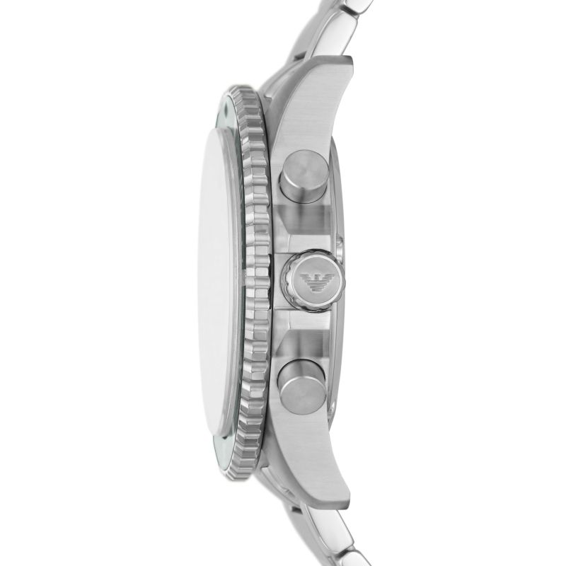 Emporio Armani Diver Chronograph Green Dial Silver Steel Strap Watch For Men - AR11500