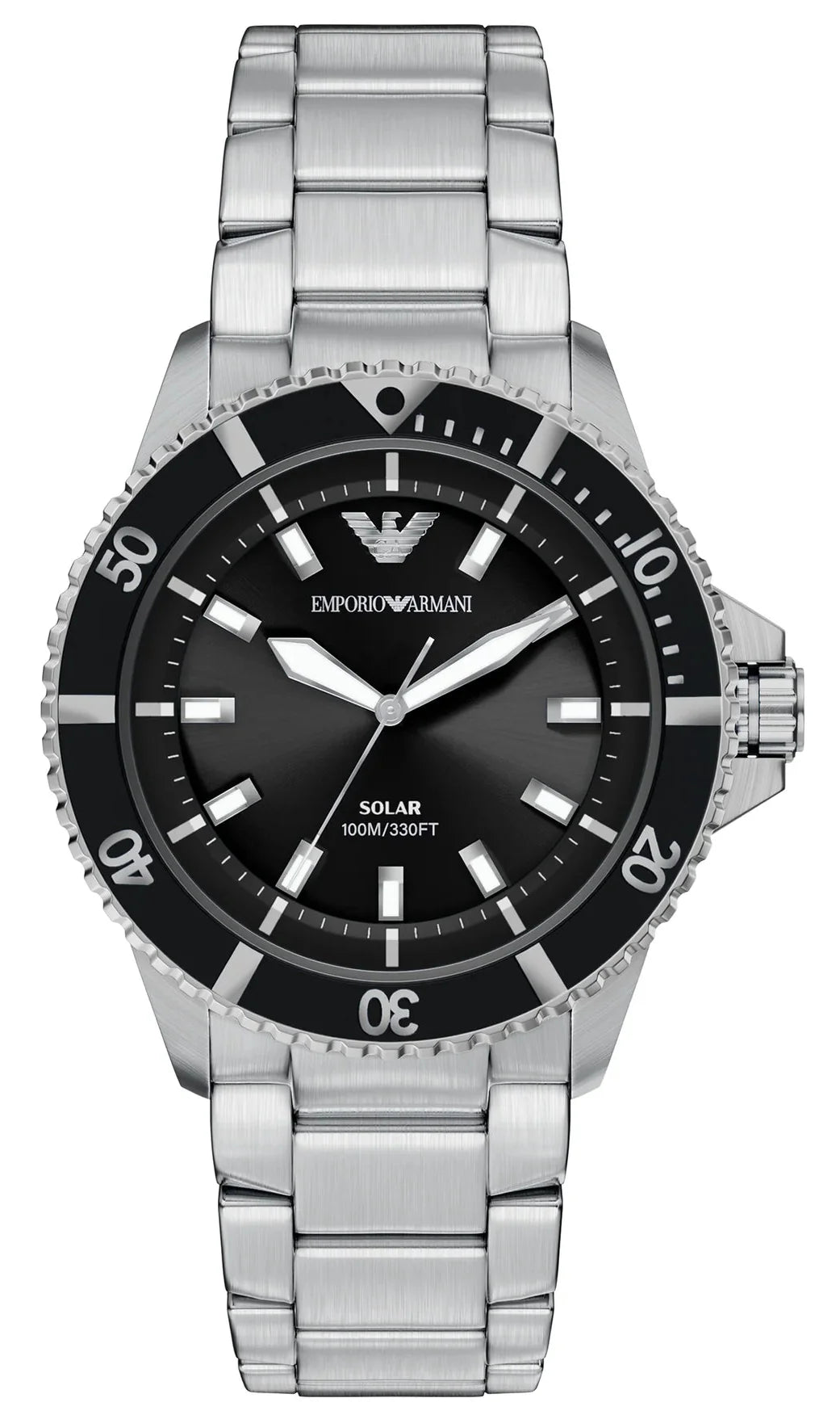 Emporio Armani World Explorer Solar Black Dial Silver Steel Strap Watch for Men - AR11787