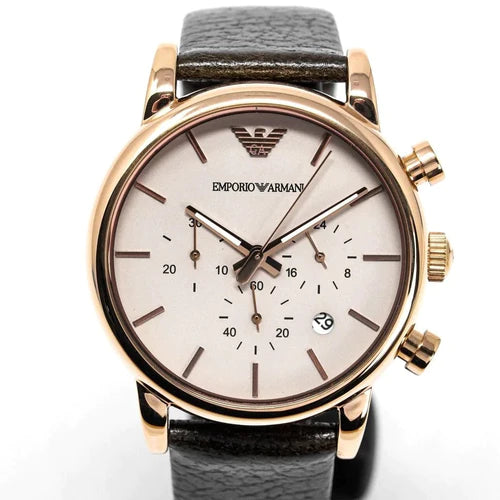 Emporio Armani Classic Chronograph White Dial Brown Leather Strap Watch For Men - AR1809