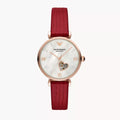 Emporio Armani Gianni T-Bar Mother of Pearl White Dial Red Leather Strap Watch For Women - AR60048