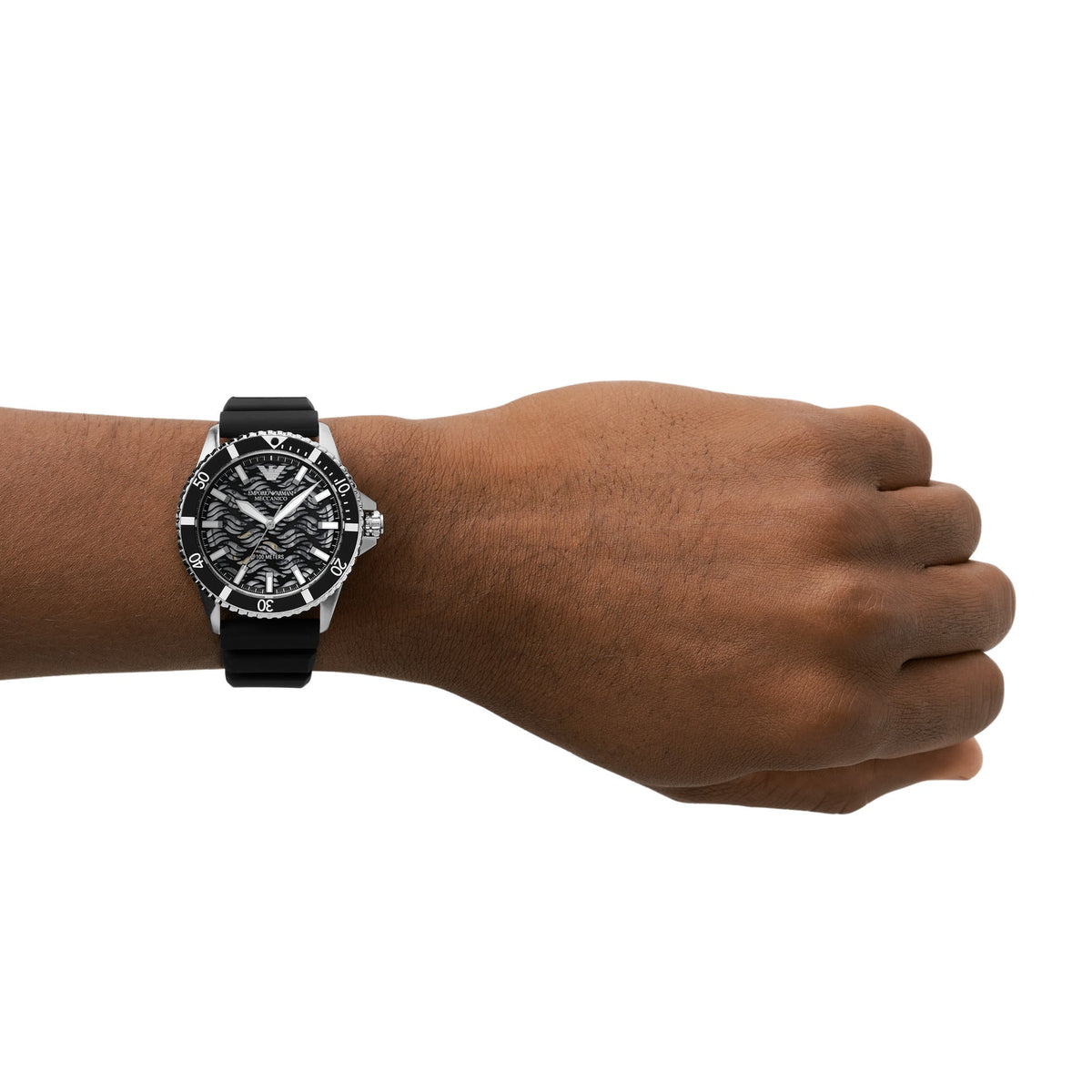 Emporio Armani Meccanico Automatic Black Dial Black Silicone Strap Watch For Men - AR60062