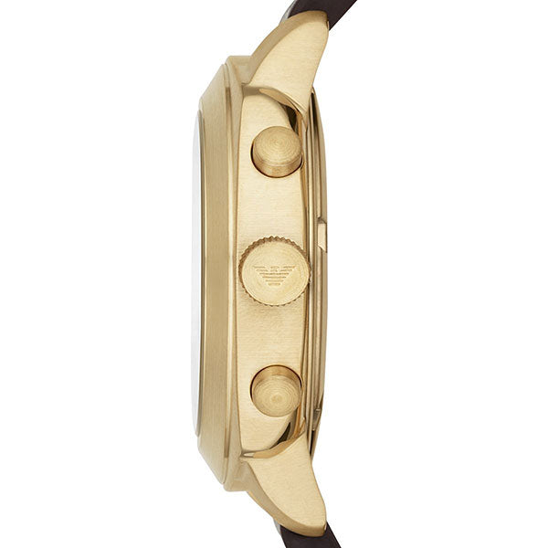 Emporio Armani Sportivo Chronograph Gold Dial Brown Leather Strap Watch for Men - AR6062