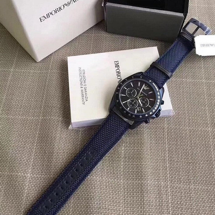 Emporio Armani Sportivo Chronograph Blue Dial Blue Nylon Strap Watch for Men - AR6132