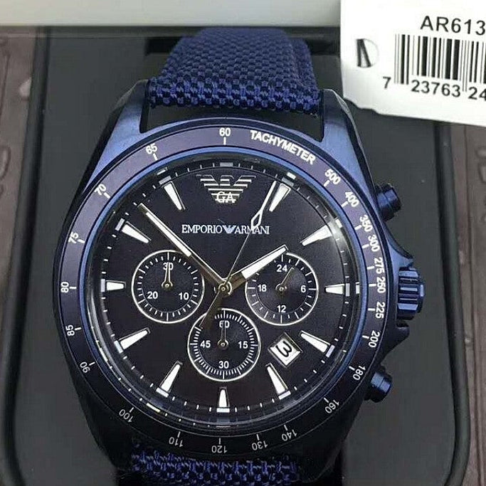 Emporio Armani Sportivo Chronograph Blue Dial Blue Nylon Strap Watch for Men - AR6132