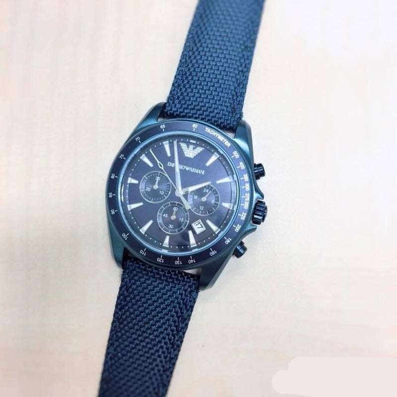 Emporio Armani Sportivo Chronograph Blue Dial Blue Nylon Strap Watch for Men - AR6132