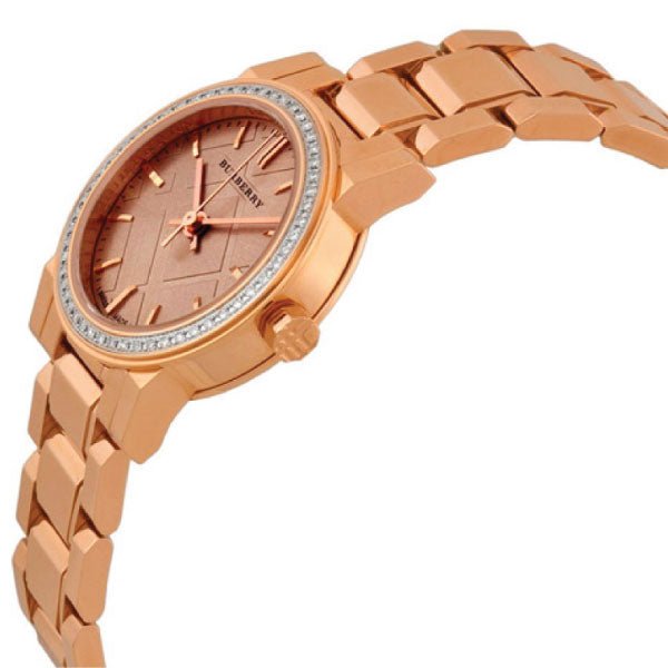 Burberry The City Diamonds Rose Dial Rose Gold Steel Strap Watch for Women - BU9225