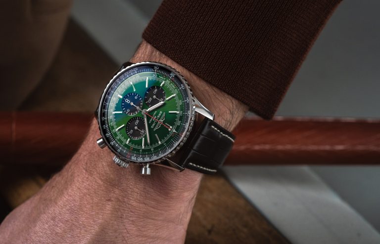 Breitling Navitimer B01 Chronograph 46 Green Dial Black Leather Strap Watch for Men - AB0137241L1P1