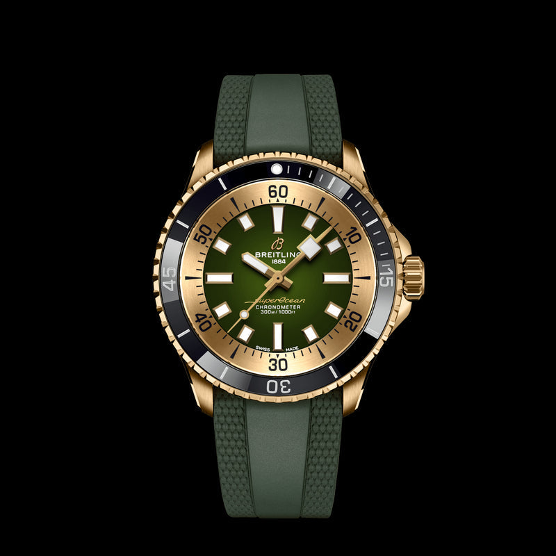Breitling Superocean Automatic 42 Green Dial Green Rubber Strap Watch for Men - N17375201L1S1