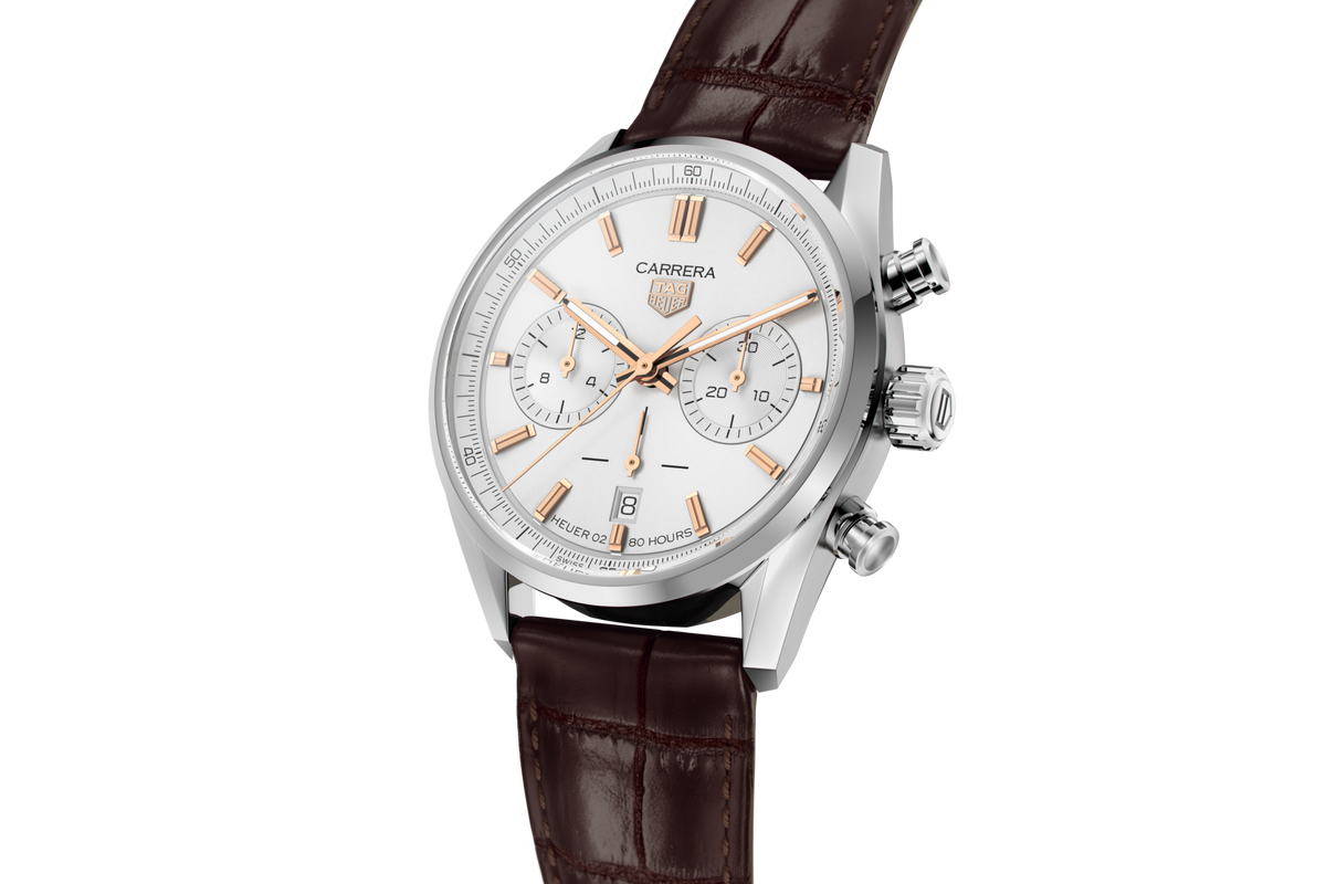 Tag Heuer Carrera Chronograph White Dial Brown Leather Strap Watch for Men - CBN2013.FC6483