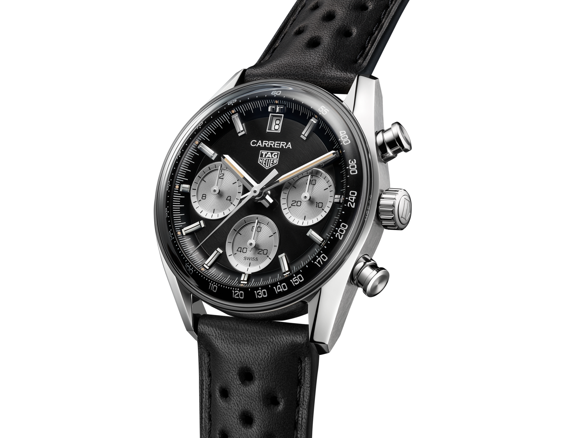 Tag Heuer Carrera Automatic Chronograph Black Dial Black Leather Strap Watch for Men - CBS2210.FC6534