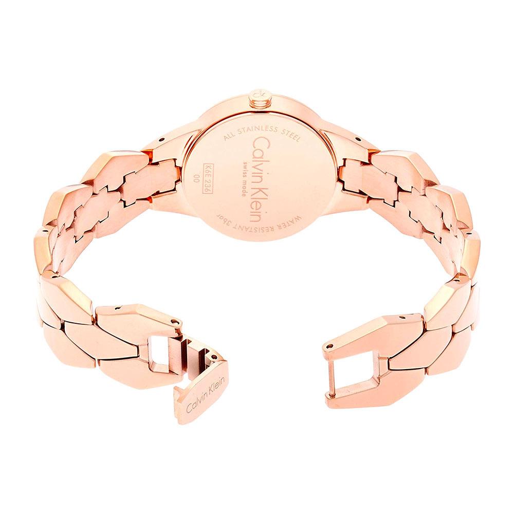 Calvin Klein Snake Silver Dial Rose Gold Steel Strap Watch For Women - K6E23646