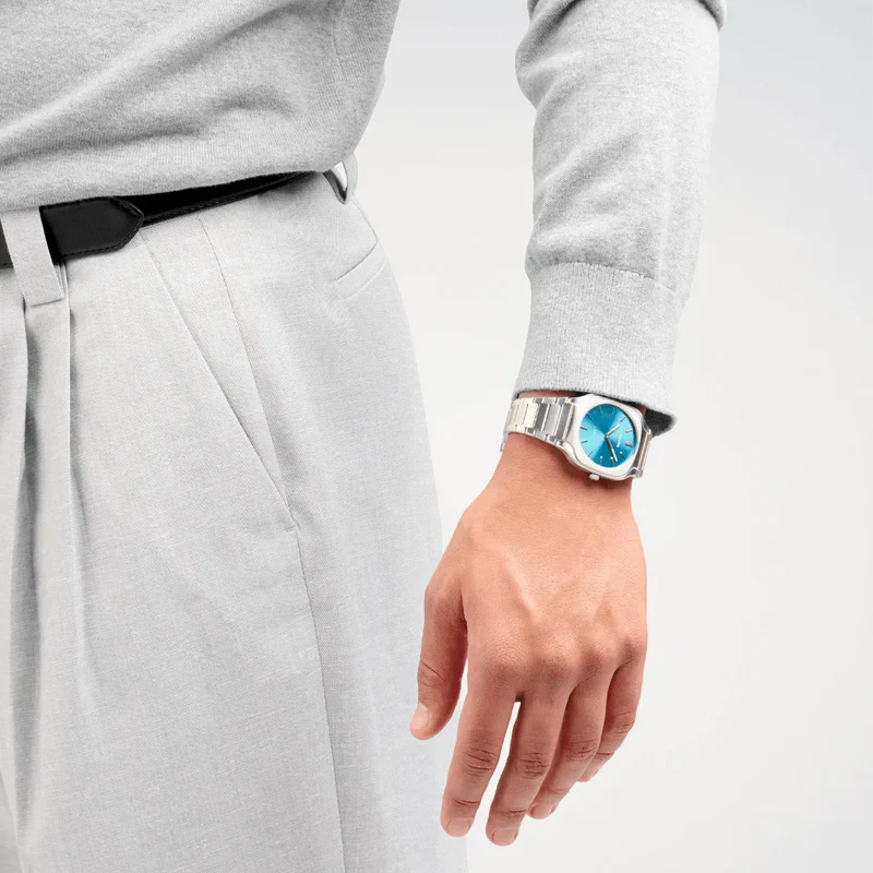 D1 Milano Square Maldives Sea Blue Dial Silver Steel Strap Watch for Men - D1-SQBJ05