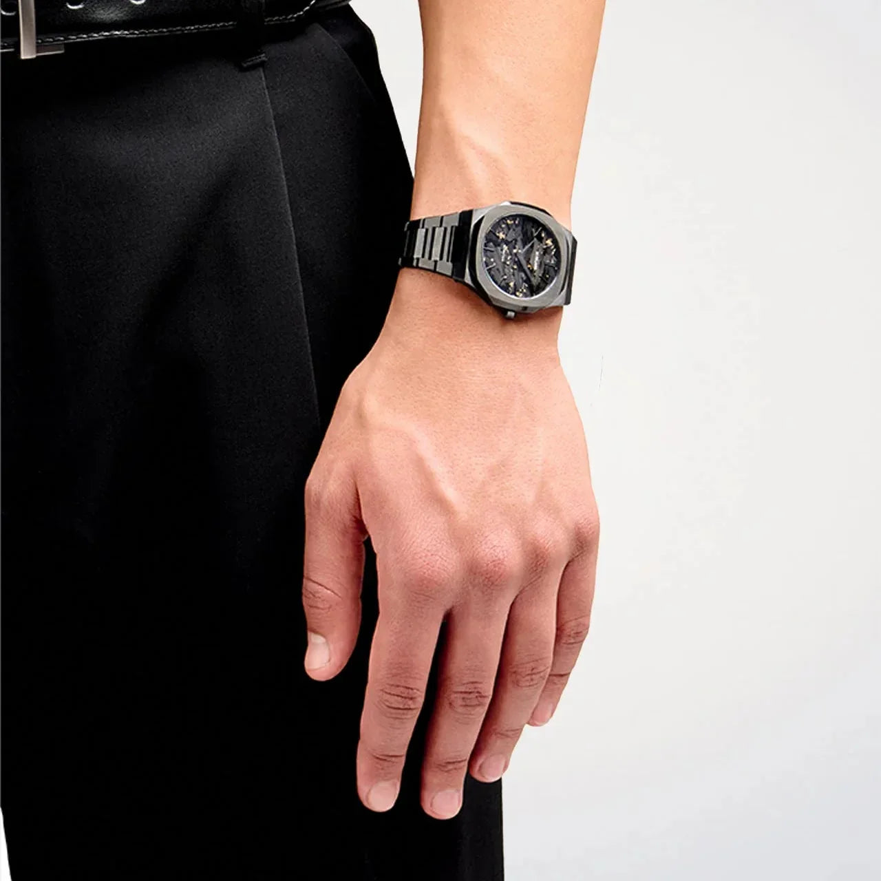 D1 Milano Ultra Thin Two Tone Black Steel Strap Watch for Men - D1-UTBJ31