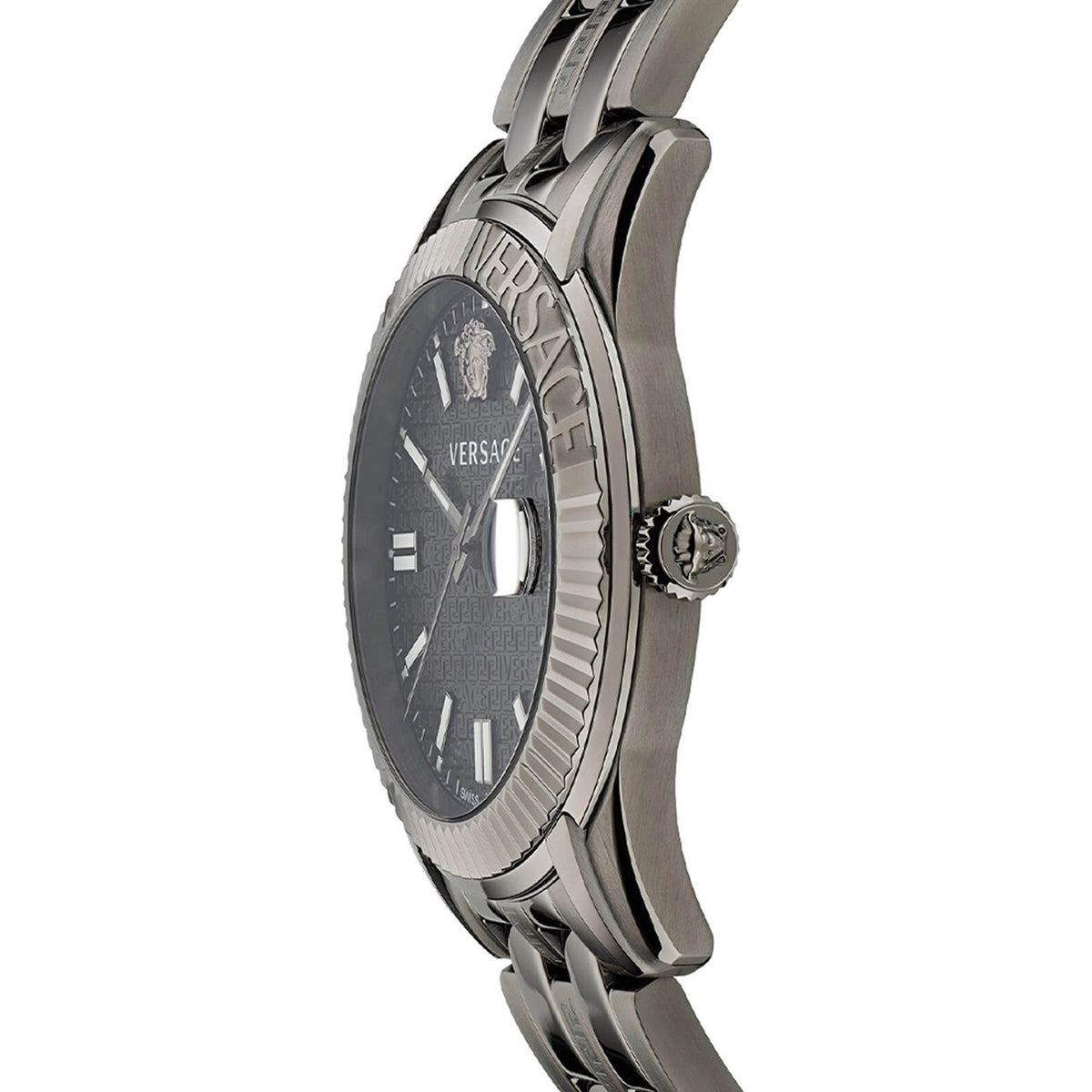 Versace Greca Time Quartz Black Dial Grey Steel Strap Watch for Men  - VE3K00622