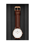 Daniel Wellington Classic St. Mawes White Dial Brown Leather Strap Watch for Men - DW00100035
