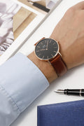 Daniel Wellington Classic St Mawes Black Dial Brown Leather Strap Watch For Men - DW00100124