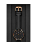 Daniel Wellington Classic Sheffield 36 Black Leather Strap Black Dial Quartz Watch For Womens - DW00100139