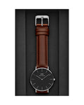 Daniel Wellington Classic Durham Black Dial Brown Leather Strap Watch For Women - DW00100142