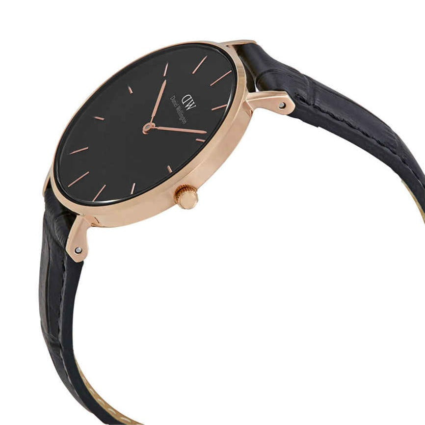 Daniel Wellington Classic Petite Reading Black Dial Black Leather Strap Watch For Women - DW00100167
