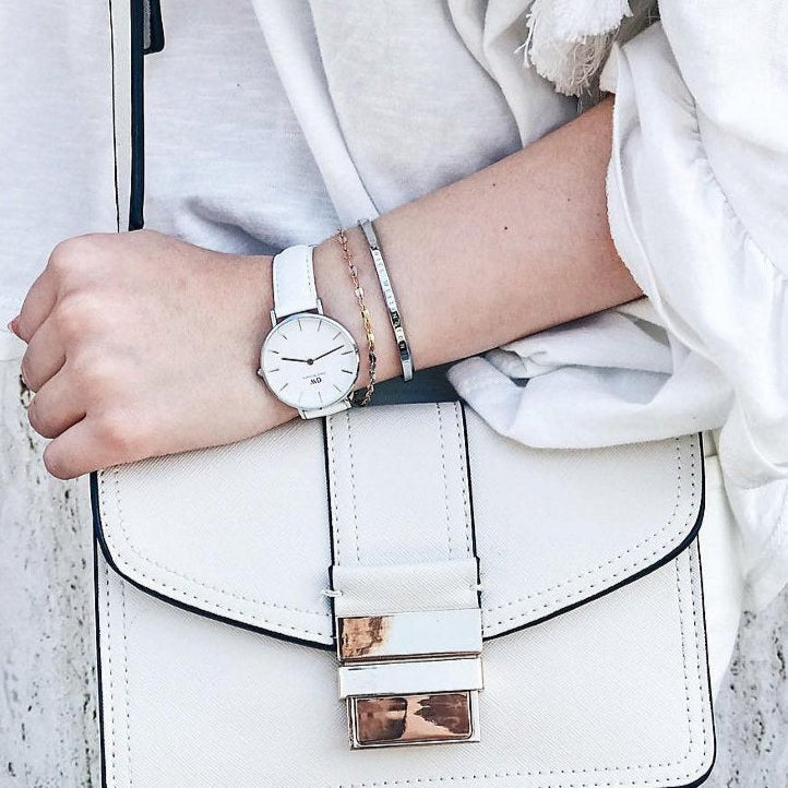 Daniel Wellington Petite Bondi White Dial White Leather Strap Watch For Women - DW00100190