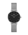 Daniel Wellington Petite Sterling Black Dial Silver Mesh Bracelet Watch For Women - DW00100218